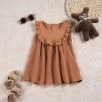 Girls Lovely Dress Summer Baby Kids Summer Ruffle Sleeve Linen Cotton Dresses Children Clothes