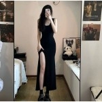 Slim Black Sleeveless Dress Women Elegant Side Slit Female Dresses 2023 Spring Summer Elegant High Street Lady Vestido